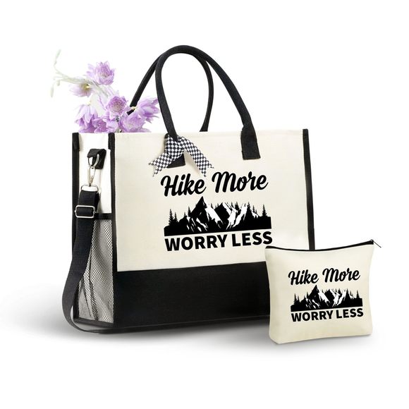 Hiking Gifts, Hike More, Worry Less, Canvas Tote Bag Mom, Bag ;) - Picture 1 of 8